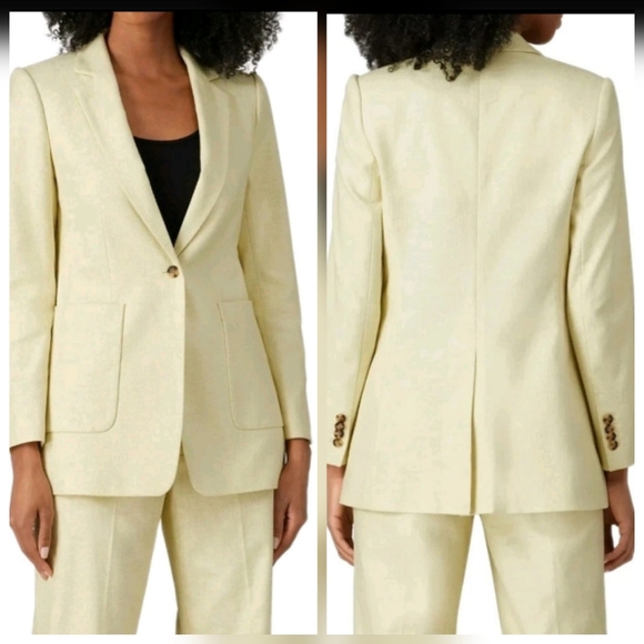 Club Monaco Yellow Textured Blazer & Matching Bootcut Crop Trousers Suit Set 6 - Picture 2 of 14